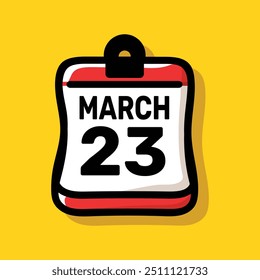 23 march calender color icon page year concept. number date text design.