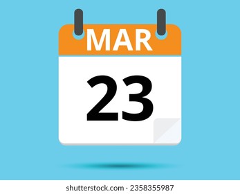 23 March. Flat icon calendar isolated on blue background. Vector illustration.