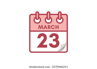 23 March month single day vector, illustration, calendar with maroon, rose and white color background calendar March 23