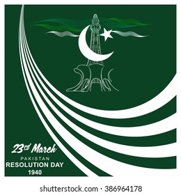 23 March. Pakistan Day. Celebration Card. Creative a beautiful background for Independence Day. Pakistan day background. Happy Pakistan's Resolution Day 23rd March 1940. Vector Illustration