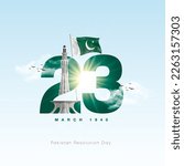 23 March Pakistan day logo with flags and birds