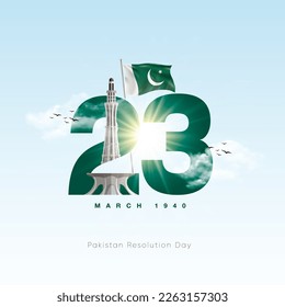 23 March Pakistan day logo with flags and birds - Shutterstock ID 2263157303