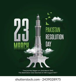 23 de marzo Día de la Resolución en Pakistán. Feliz Día de Pakistán. Fiesta Nacional Vector Illustration Post.