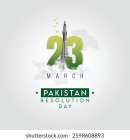 23 March Resolution Day with Minar-e-Pakistan White Background Minimal Design Template