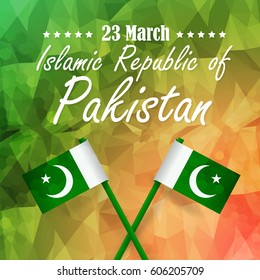 23 March Resolution Day Theme Low Poly Style Islamic Republic of Pakistan National Day Greeting Card Design