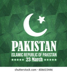 23 March Resolution Day Theme Low Poly Style Islamic Republic of Pakistan National Day Greeting Card Design