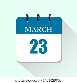 23 de marzo Vector plano diario calendario icono Fecha y mes