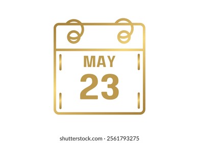 23 May calendar icon text page monthly web design on golden and white background vector, icon, or illustration with the month of May 23