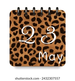 23 May. Leopard print calendar daily icon. White letters. Date day week Sunday, Monday, Tuesday, Wednesday, Thursday, Friday, Saturday.