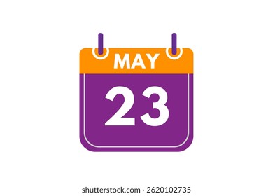 23 de mayo Mes Vector de un solo día, ilustración, calendario con naranja, púrpura, ceniza y blanco Icono de fondo de calendario de 23 de mayo