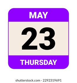23 de mayo, jueves. Plantilla de fecha. Diseño útil para la promoción de calendarios o eventos. Ilustración vectorial Archivo EPS 10. Aislado sobre fondo blanco. 