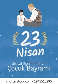 23 nisan cocuk bayram vector illustration. (23 April, National Sovereignty and Children’s Day Turkey celebration card.)
First of Turkey's President Ataturk, who is hugging