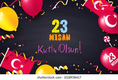 23 Nisan Cocuk Bayrami, 23 April National Sovereignty and Children's Day in Turkey. Festive border flat lay. Vector illustration 23 Nisan Cocuk Bayrami, 23 April National Sovereignty and Children's Day in Turkey. Festive border flat lay. Vector illustration