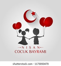 23 Nisan Cumhuriyet Bayrami. Translate: April 23, National Sovereignty and Children's Day. Turkish flag symbol and typography. Graphic design to the Turkish holiday, kids icon, children logo