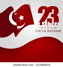 23 Nisan Cumhuriyet Bayrami. Translate: April 23, National Sovereignty and Children's Day. Turkish flag symbol and typography. Graphic design to the Turkish holiday, kids icon, children logo