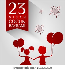 23 Nisan Cumhuriyet Bayrami. Translate: April 23, National Sovereignty and Children's Day. Turkish flag symbol and typography. Graphic design to the Turkish holiday, kids icon, children logo