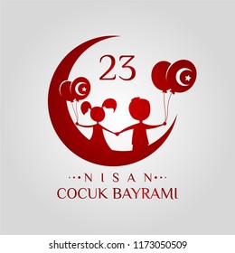 23 Nisan Cumhuriyet Bayrami. Translate: April 23, National Sovereignty and Children's Day. Turkish flag symbol and typography. Graphic design to the Turkish holiday, kids icon, children logo