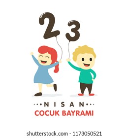 23 Nisan Cumhuriyet Bayrami. Translate: April 23, National Sovereignty and Children's Day. Turkish flag symbol and typography. Graphic design to the Turkish holiday, kids icon, children logo