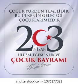 23 nisan ulusal egemenlik ve cocuk bayrami Translation: 23 April, National Sovereignty and Children’s Day Turkey celebration card.  