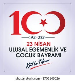 (23 Nisan Ulusal Egemenlik ve Cocuk Bayrami, 100.yili Kutlu Olsun. Kutlama Tebrik Karti). Cien años.23 de abril, tarjeta de celebración del Día Nacional de la Soberanía y la Infancia en Turquía. ilustración vectorial.