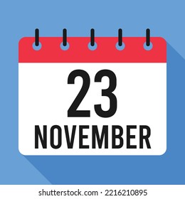 23 November Calendar. Blue Background. Vector Calendar.