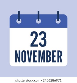 23 November Calendar, Isolated Vector Calendar.