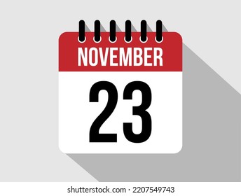 23 November calendar vector icon. Red november date for the days of the month
