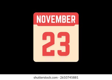23 November icon text page monthly web design on coral, white, tangerine and black background vector, icon, or illustration with the month of November 23