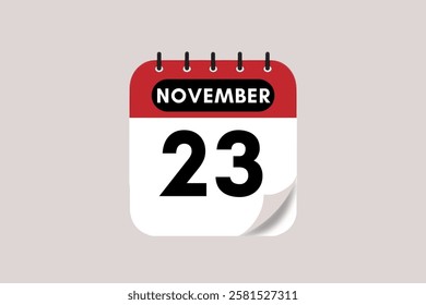 23 November month single day vector, illustration, calendar with rose red, black and off-white color background calendar November 23