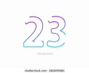 23 number, modern gradient font alphabet. Trendy, dynamic creative style design. For logo, brand label, design elements, application and more. Isolated vector illustration