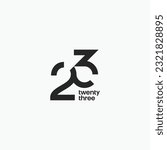 23 number twenty three minimal logo design vector icon, sign. Number monogram flat geometric stylish illustration