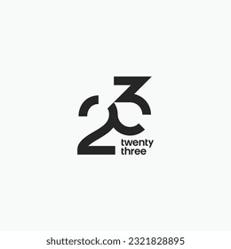 23 number twenty three minimal logo design vector icon, sign. Number monogram flat geometric stylish illustration