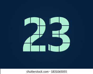 23 number, vector desing font.  Made of knife cut. For logo, brand label, design elements, corporate identity, application & more. IsolatedEps10 illustration