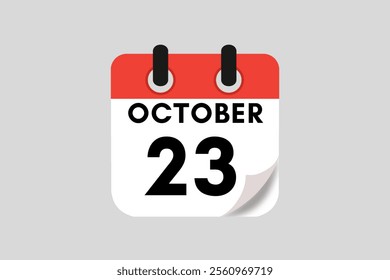 23 October calendar icon text page monthly web design on red, white, black and ash background vector, icon, or illustration with the month of October 23