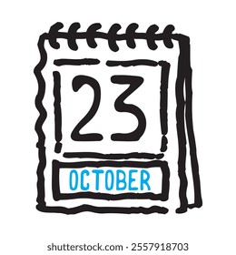 23 October date calendar - A simple yet elegant line art illustration of a date calendar captures the essence of organization and timekeeping. The clean lines and minimalistic design 