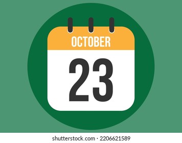 23 October green calendar vector. Calendar october with circle in background clear.