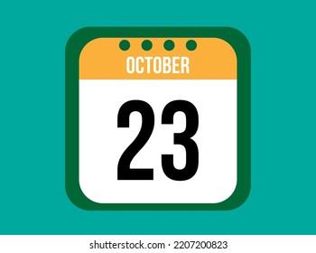 23 October orange calendar vector. October date with square on light background.