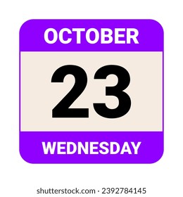 23 de octubre, miércoles. Plantilla de fecha. Diseño útil para la promoción de calendarios o eventos. Ilustración vectorial Archivo EPS 10. Aislado sobre fondo blanco. 