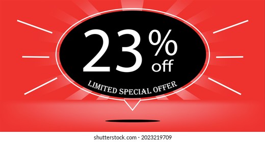 23% de globo negro y rojo, para oferta especial limitada, banner rojo para ofertas especiales de promociones