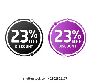 23% off, circle discount tag icon collection. Set of Black and purple sale labels. vector illustration