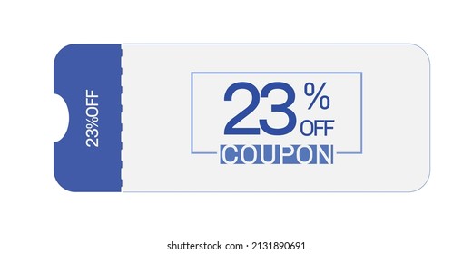 23% fuera del vector de cupón. Cupón de descuento del 23%. Los colores azul y gris.  Cupón perfeccionado. Fondo blanco.