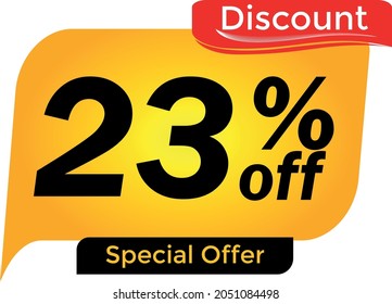 23% off, 23 percent promotion for offers, great deals, big sale, reduction. Yellow and red tag