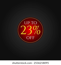 23% off. Red and yellow discount tag. Marketing promotions, commerce sales. Vector design. Twenty three percent off.