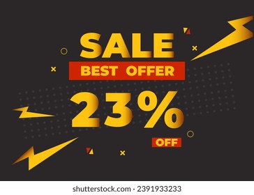 23% off sale best offer. Sale banner with twenty three percent of discount, coupon or voucher vector illustration. Yellow and red template for campaign or promotion.