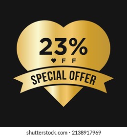 23% OFF Sale Discount Promotion Banner. Special Offer, Event, Valentine Day Sale, Holiday Discount Tag Template