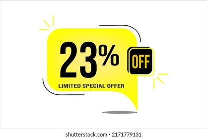 23% off a yellow balloon with black numbers