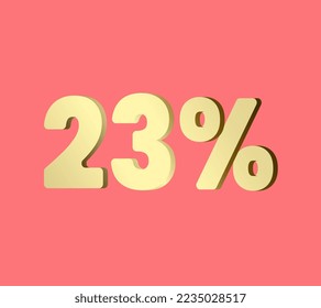 23 percent 3Ds Letter Golden, 3Ds Level Gold color, Twenty Three 3D Percent on red color background, and can use as transparent gold 3Ds letter for levels, calculated level, vector illustration.