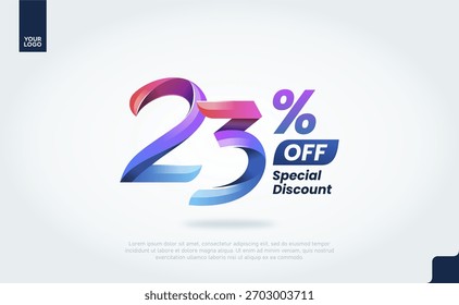23 por ciento de descuento en el Vector de Anuncio con tipografía de degradado 3D moderno para la promoción de venta