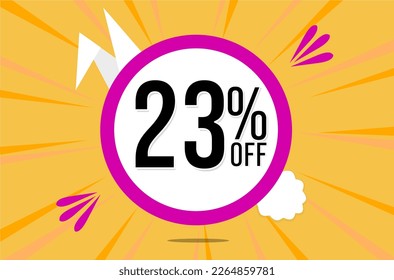 23 percent off. Orange banner with floating pink and white balloon for easter special offer and promotion.