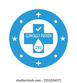 Icono vector clínicamente comprobado del 23%. Insignia vectorial, probada clínicamente, aprobada. Icono de resultado garantizado clínicamente comprobado. Pegatina, etiqueta o vectores de sello.